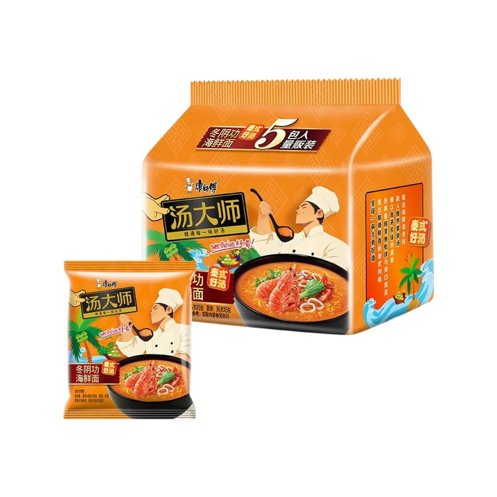 Master Kong Soup Master Tom Yum Seafood Noodles 115g x 5 Pack - Spicy Thai-Style Instant Noodle Soup