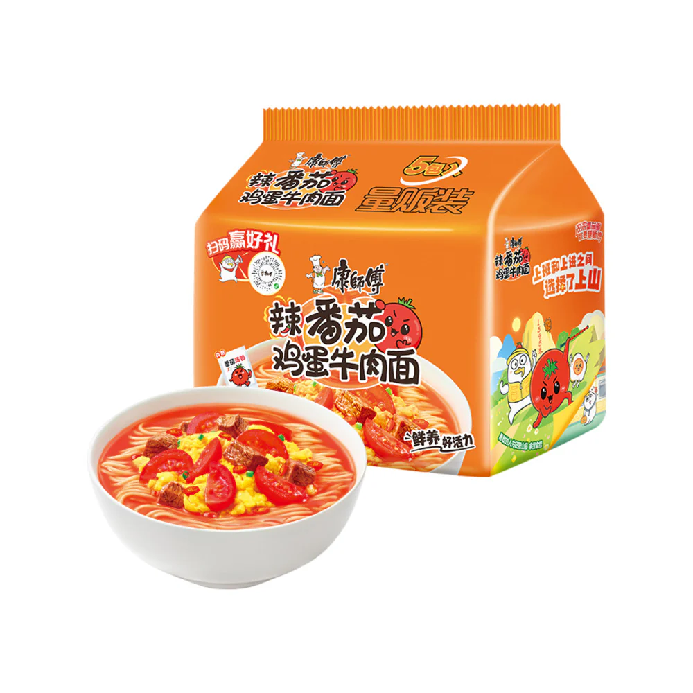 Master Kong Spicy Tomato, Egg & Beef Instant Noodles 5-Pack (115g Each) – Chinese Instant Ramen