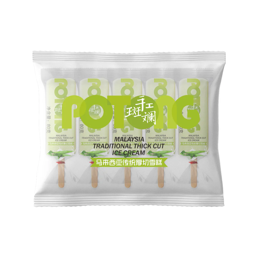 Meiqi Malaysian-Style Thick-Cut Ice Cream Bars, Pandan – 5 Sticks, 400g - Potong-Style Pandan Ice Cream Bars