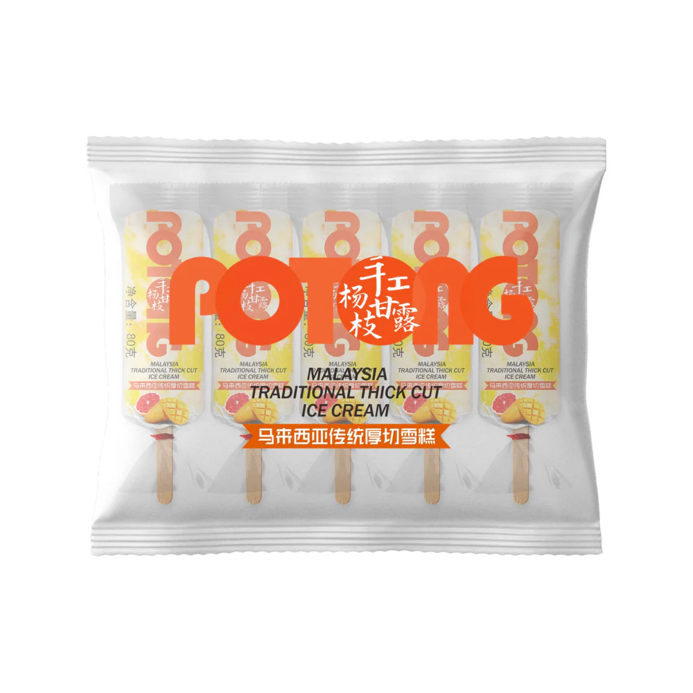 Meiqi Potong Thick-Cut Ice Cream – Mango Pomelo Sago (Yang Zhi Gan Lu), 5 Bars, 400g