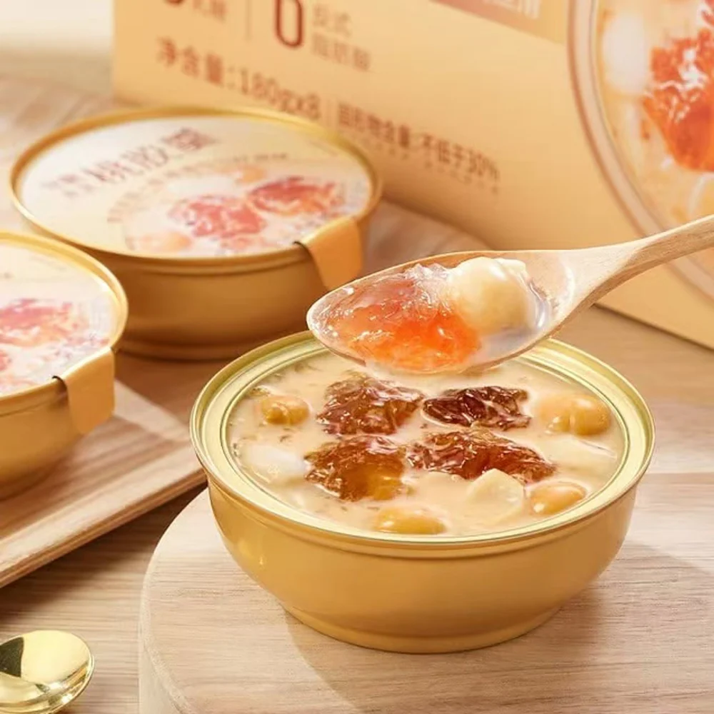 Meiru Jiao Caramel Rice Milk Peach Gum Dessert Soup 180g – Peach Resin Pudding Cup - Image 3