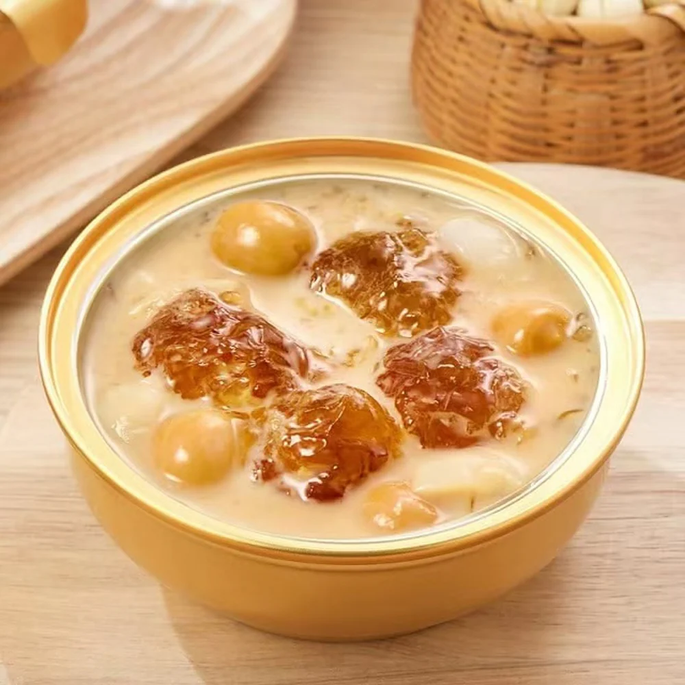 Meiru Jiao Caramel Rice Milk Peach Gum Dessert Soup 180g – Peach Resin Pudding Cup - Image 4