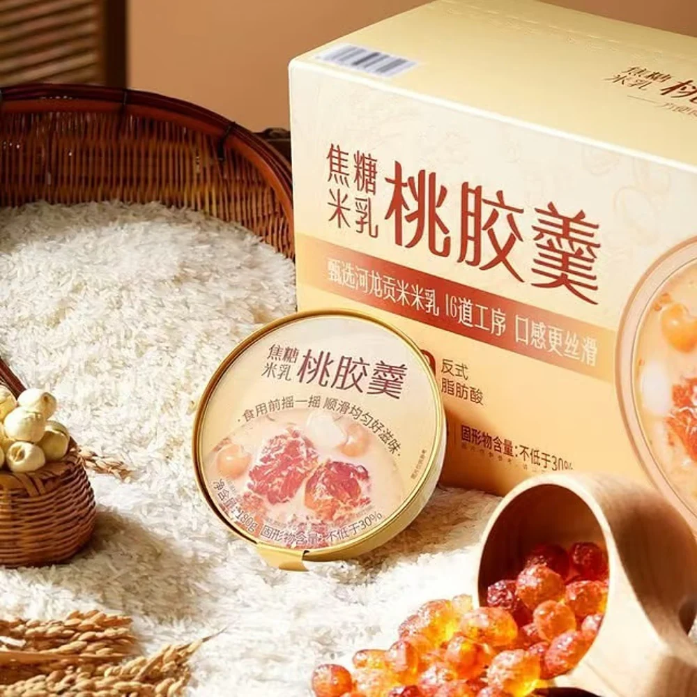 Meiru Jiao Caramel Rice Milk Peach Gum Dessert Soup 180g – Peach Resin Pudding Cup - Image 5