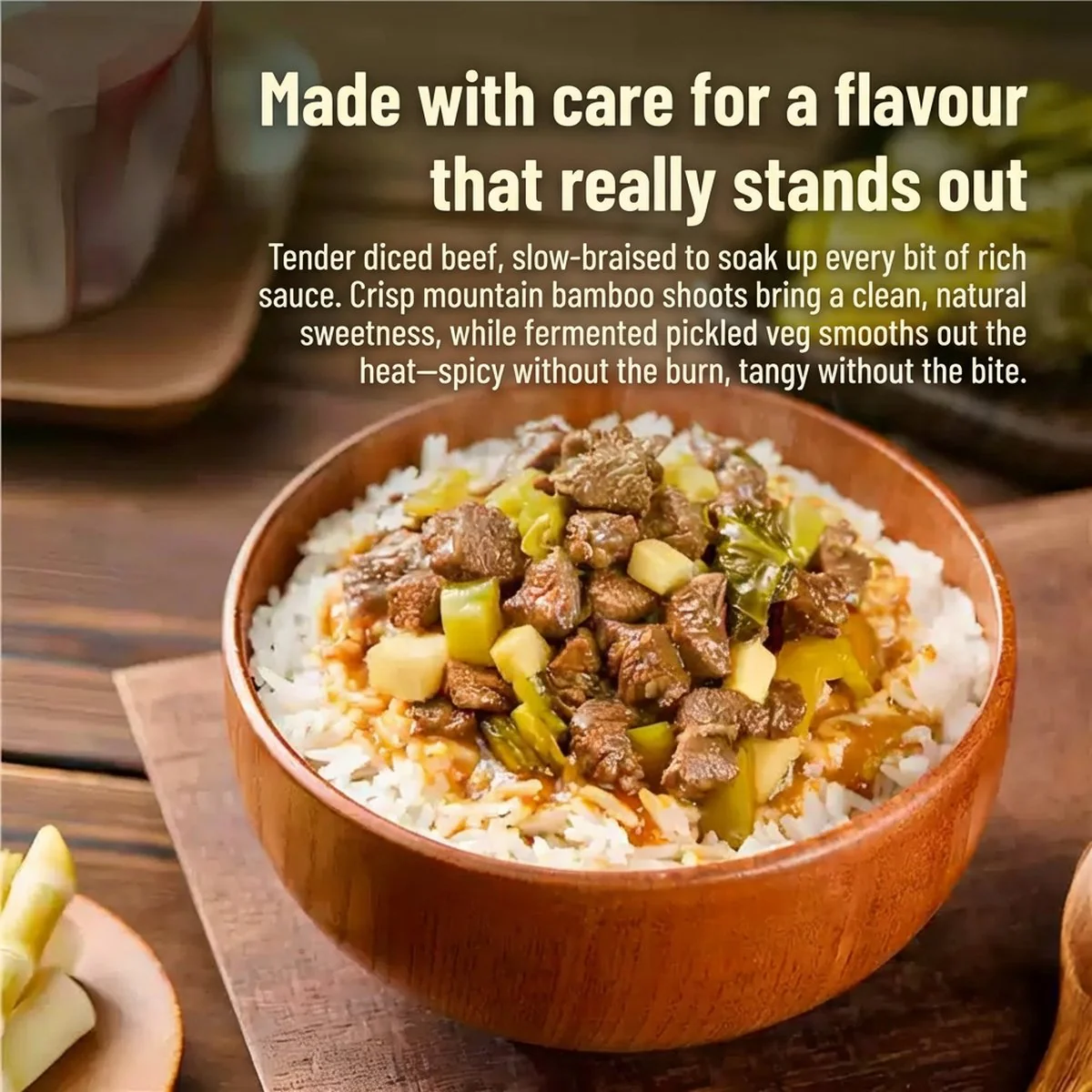 Meishi Miaochu Spicy Rice Topping with Australian Grain-Fed Beef 120g x 8 (Ready to Heat) - Bamboo Shoots & Pickled Mustard Greens – Limited Import - Image 2