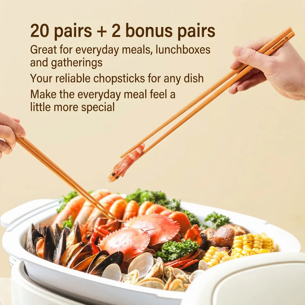 Member’s Mark Antibacterial Pine Wood Fiber Chopsticks, Dishwasher Safe – 22 Pairs (20 + 2 Bonus) - Reusable Chopsticks - Image 4