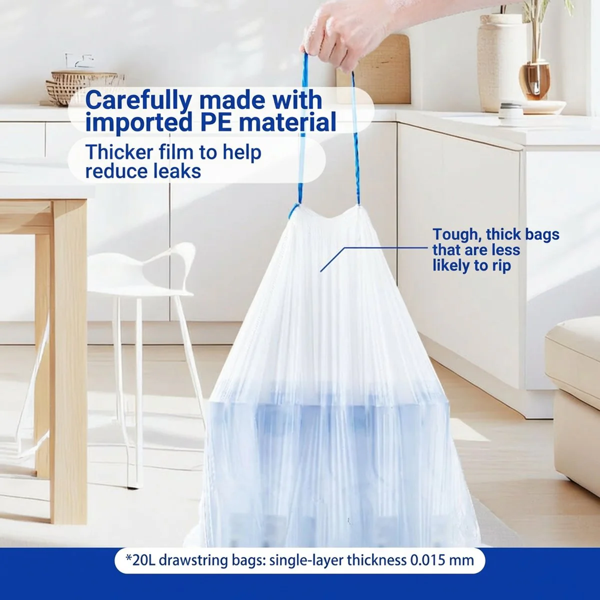 Member's Mark 20 L Drawstring Trash Bags – 360 Bags, Easy-Tie & Tear-Resistant - Image 3