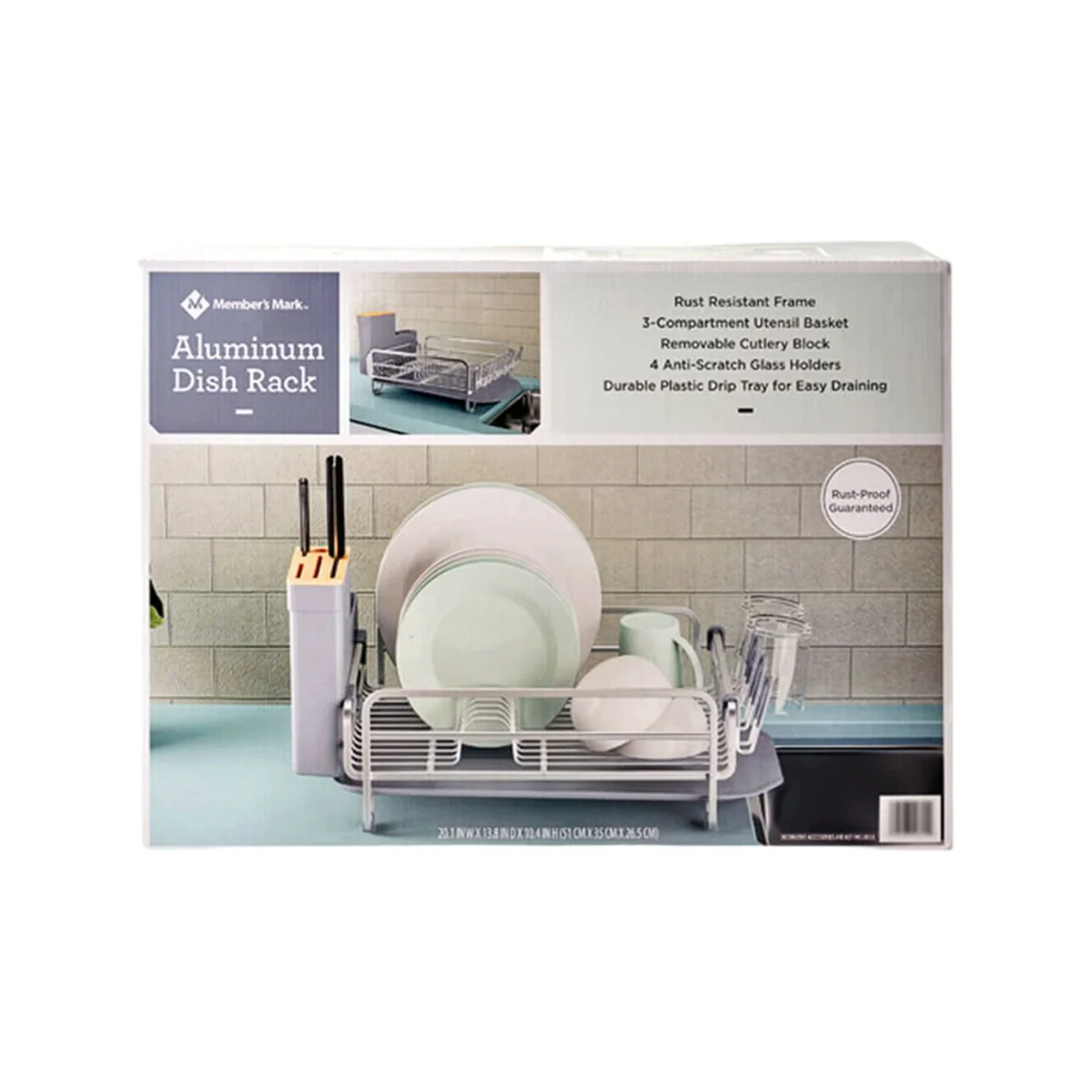 Member's Mark Aluminum Dish Rack 51 x 35 x 26.5 cm - Dish Drainer with Cutlery Holder - Limited Import