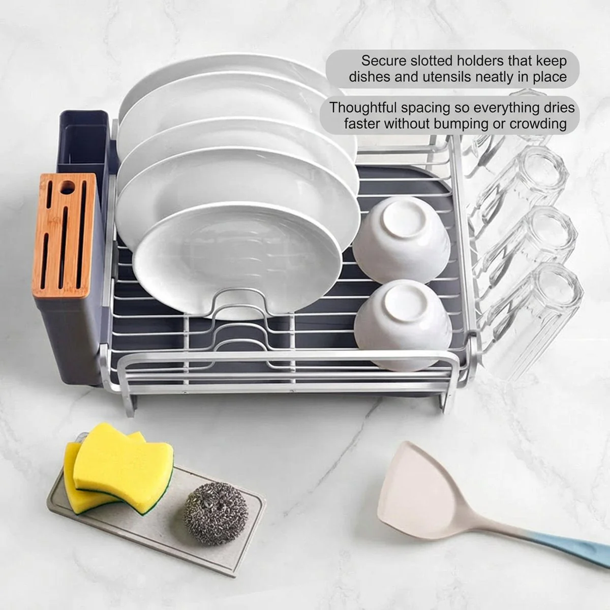 Member's Mark Aluminum Dish Rack 51 x 35 x 26.5 cm - Dish Drainer with Cutlery Holder - Limited Import - Image 3