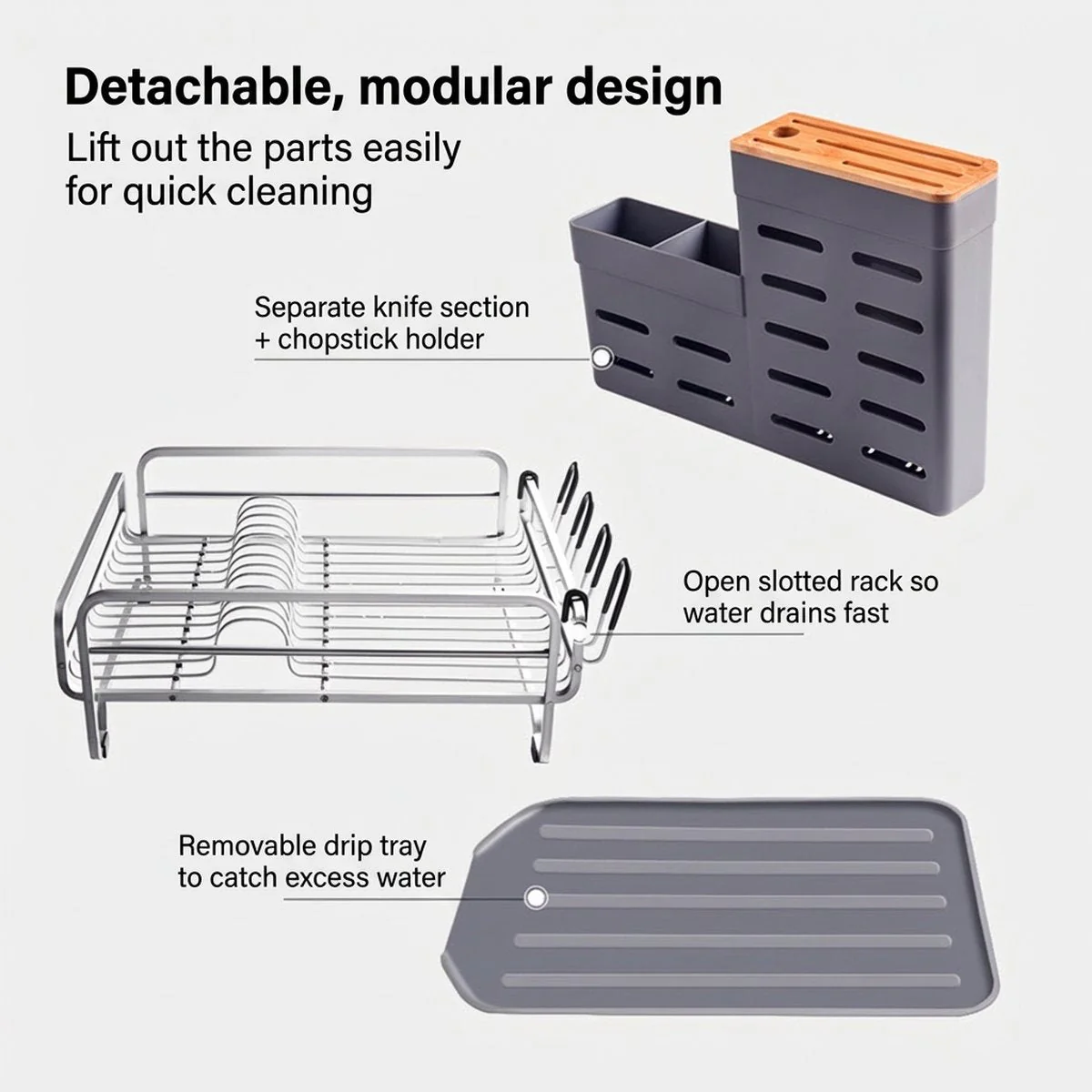 Member's Mark Aluminum Dish Rack 51 x 35 x 26.5 cm - Dish Drainer with Cutlery Holder - Limited Import - Image 4