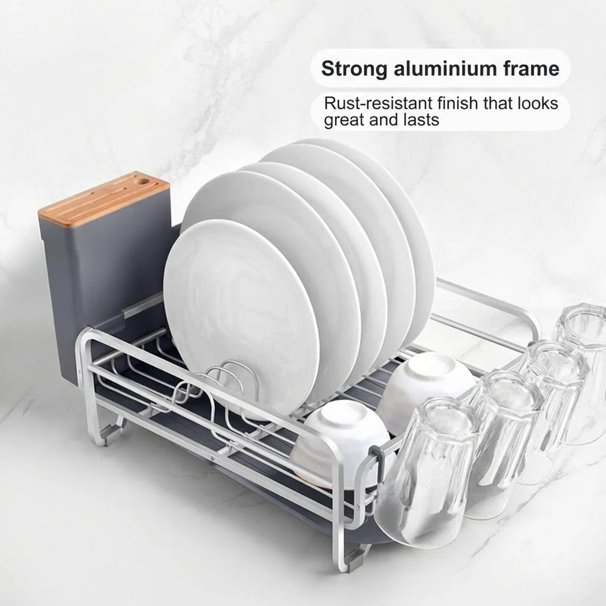 Member's Mark Aluminum Dish Rack 51 x 35 x 26.5 cm - Dish Drainer with Cutlery Holder - Limited Import - Image 5