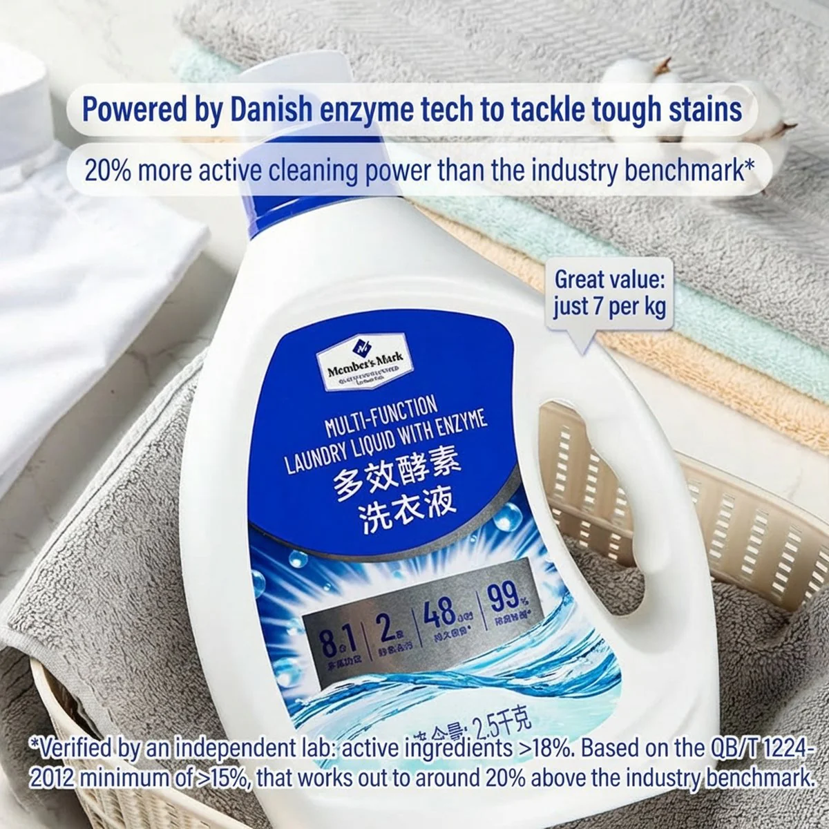 Member's Mark Multi-Function Enzyme Laundry Liquid Detergent – 2.5kg x 4 Bottles - Image 2