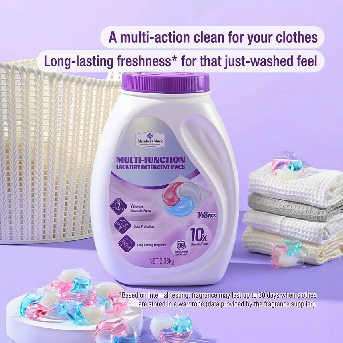 Member's Mark Multi-Function Laundry Detergent Pods – Sunlit Tea Scent (148 Pacs, 2.36kg) - Image 2