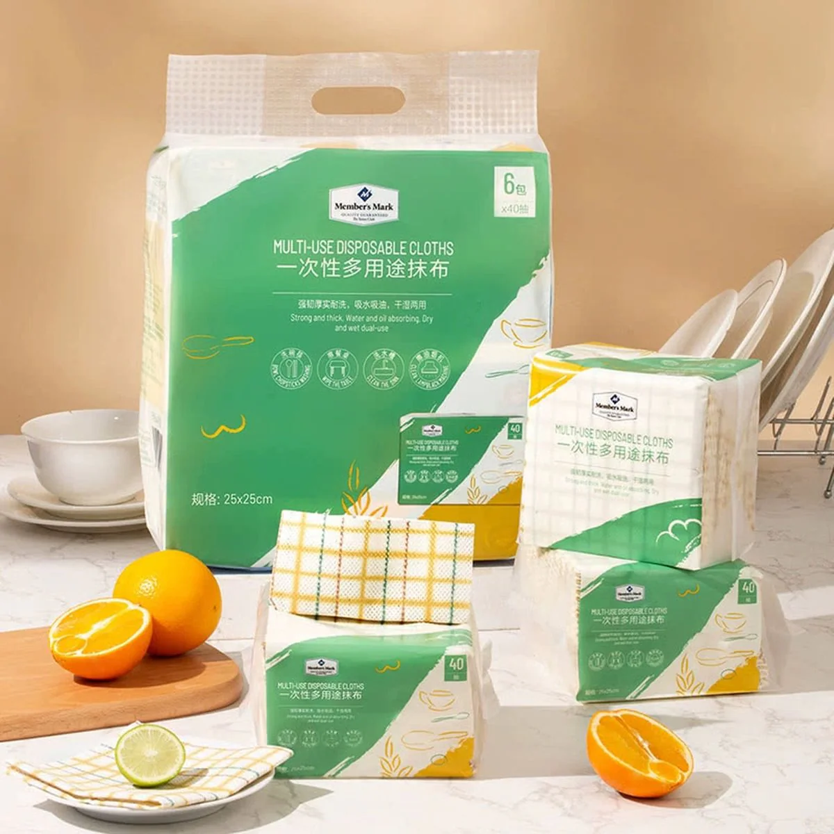 Member's Mark Multi-Use Disposable Cleaning Cloths 25×25 cm – 40 Sheets × 6 Packs - Image 2