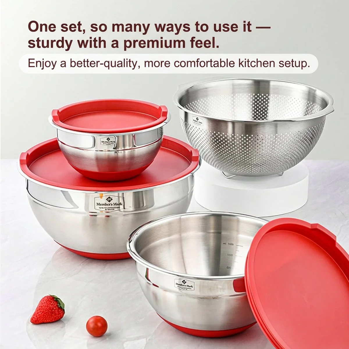Member's Mark Stainless Steel Mixing Bowl Set, 4-Piece (3 Bowls + Colander) – Limited Import - Image 2