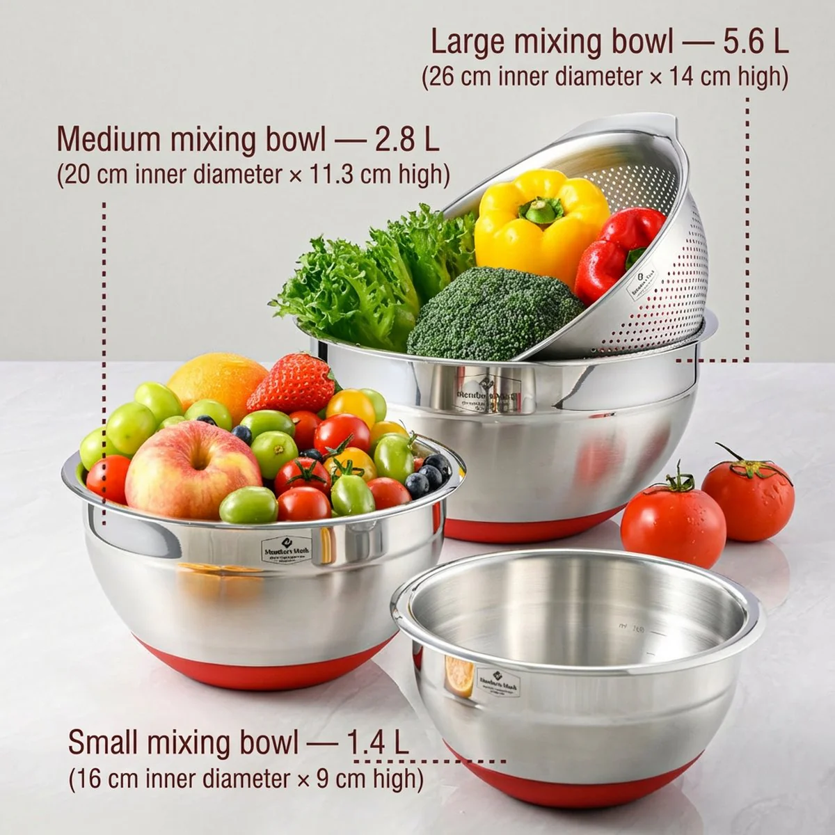 Member's Mark Stainless Steel Mixing Bowl Set, 4-Piece (3 Bowls + Colander) – Limited Import - Image 3