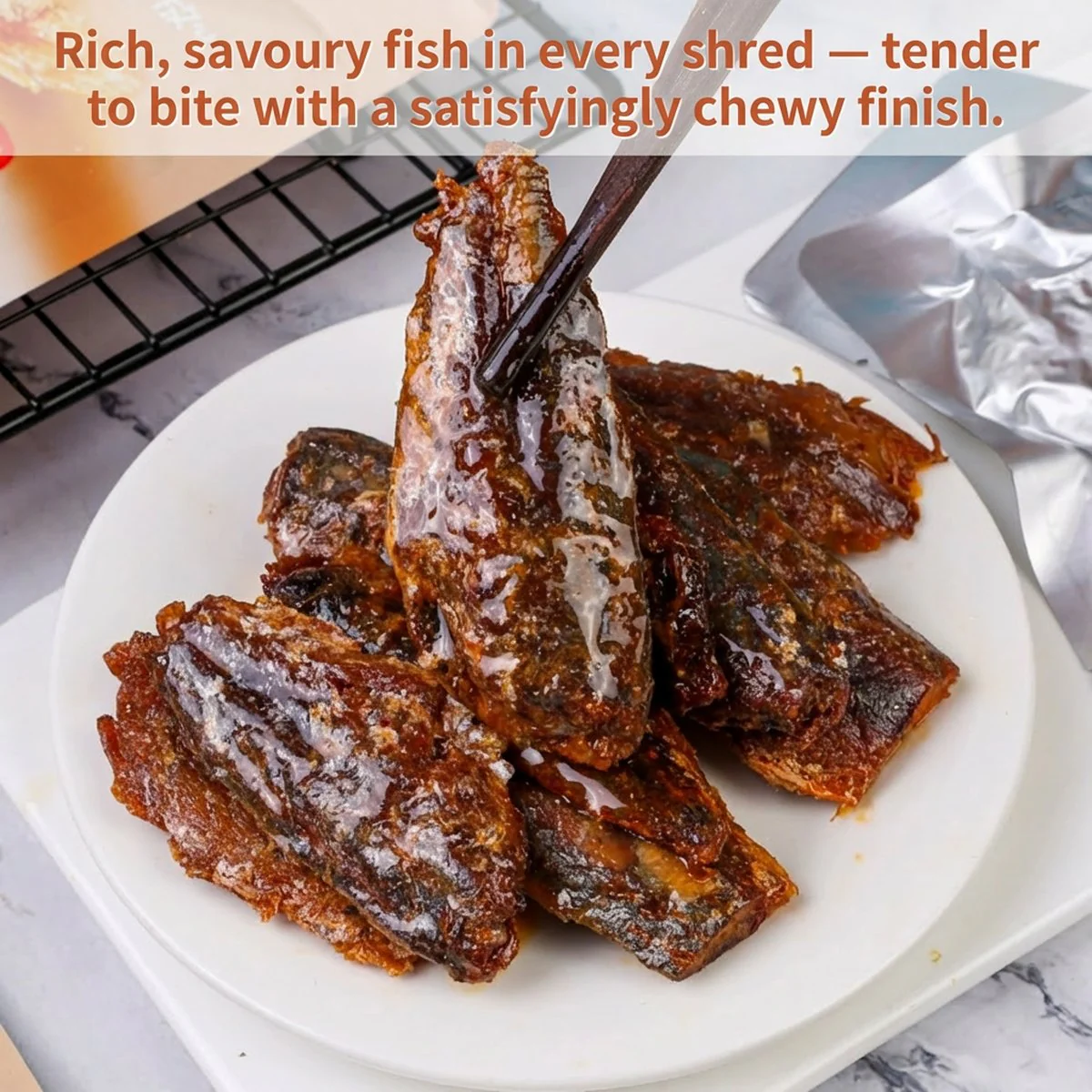 Meng Dazui Shredded Fish Sticks – Barbecue Flavor 80g - BBQ Seasoned Dried Fish Snack - Image 3