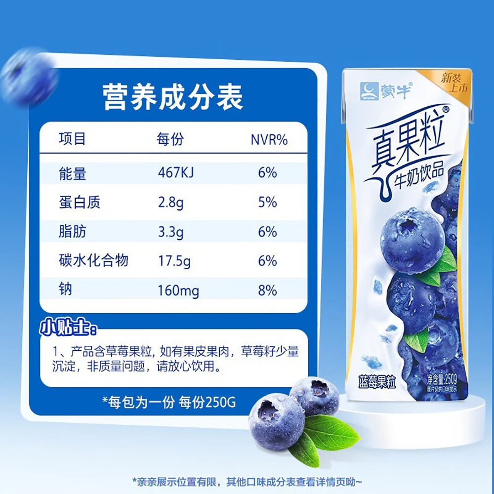 Mengniu Real Fruit Milk Drink Blueberry Flavor - 250ml - Image 3