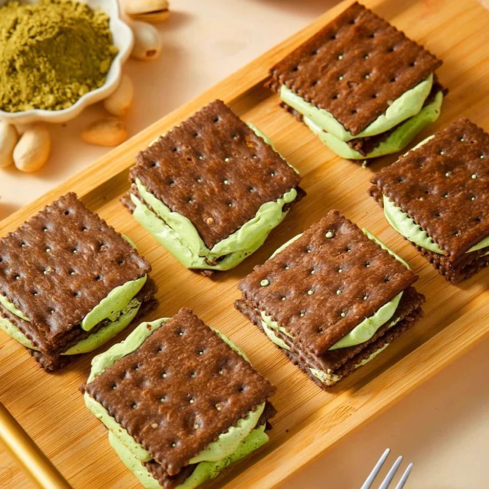 Mibazi Cocoa & Pistachio Nougat Sandwich Crackers 225g - Taiwan-Style Nougat Sandwich Cookies - Image 2