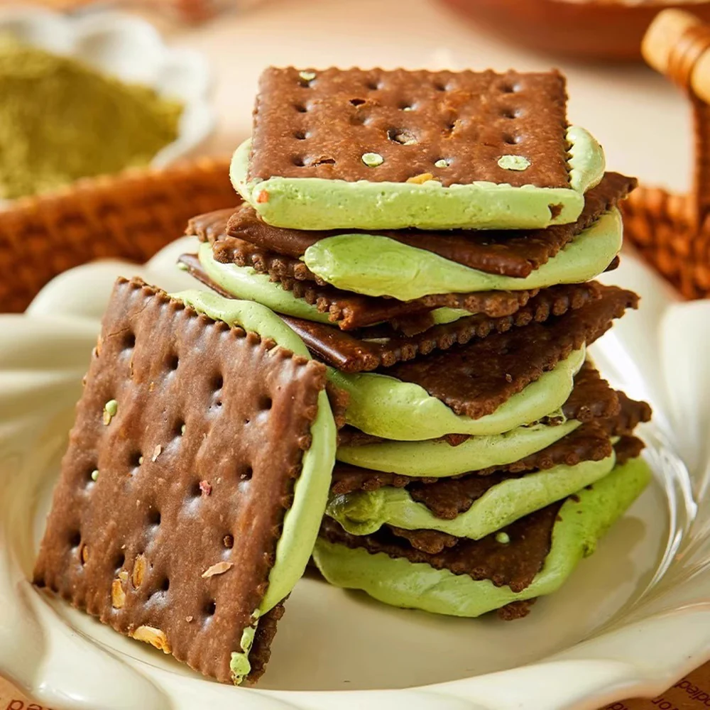 Mibazi Cocoa & Pistachio Nougat Sandwich Crackers 225g - Taiwan-Style Nougat Sandwich Cookies - Image 3