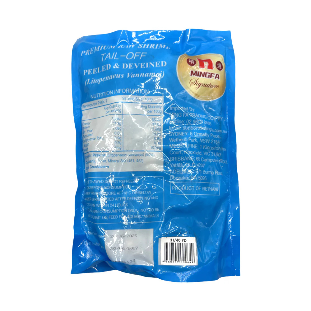Mingfa Signature Frozen Peeled & Deveined Prawns (Tail-Off) 31/40 – 700g - Image 2