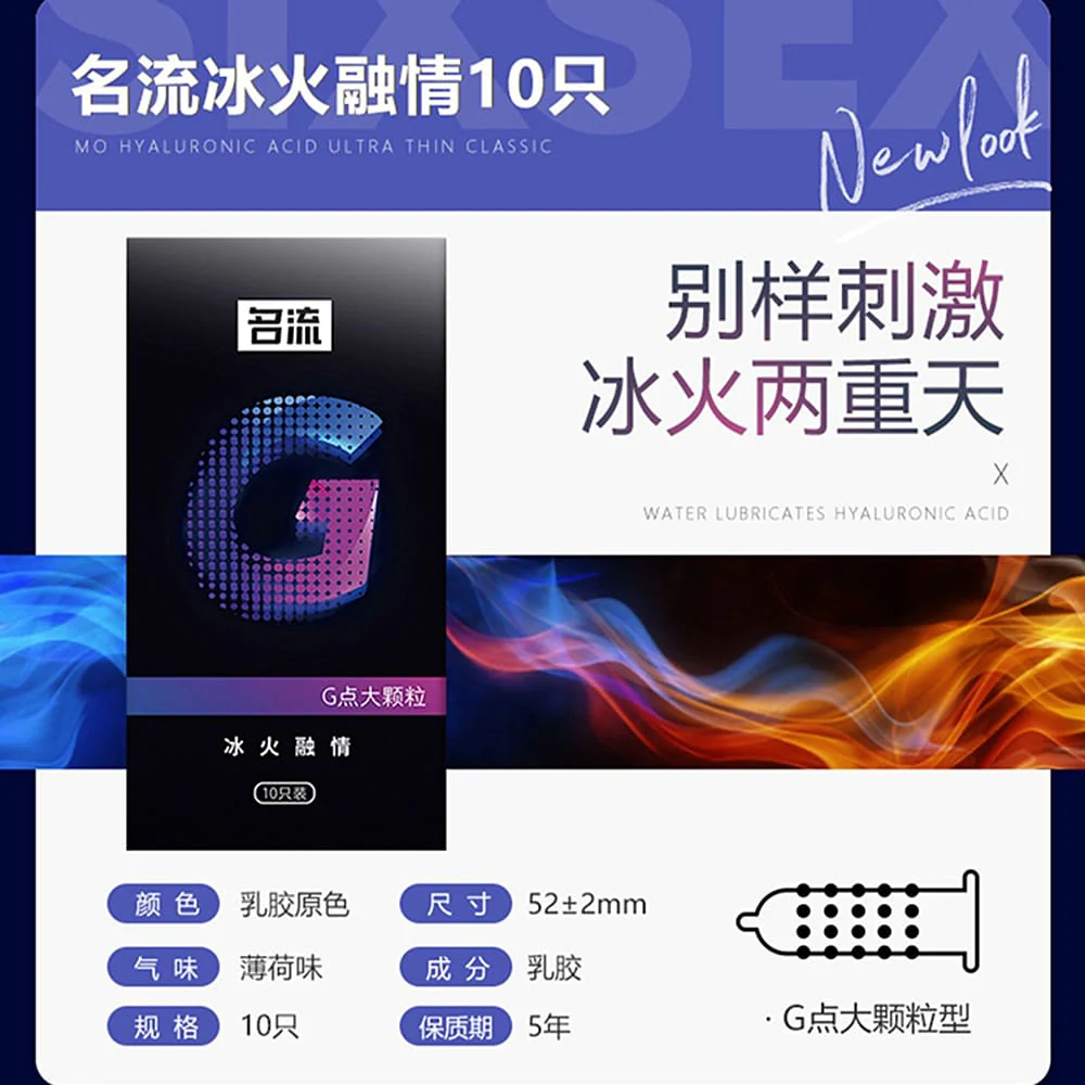MingLiu G-Spot Large Granule Condoms - Ice and Fire Sensation, 10 Pieces - Image 2