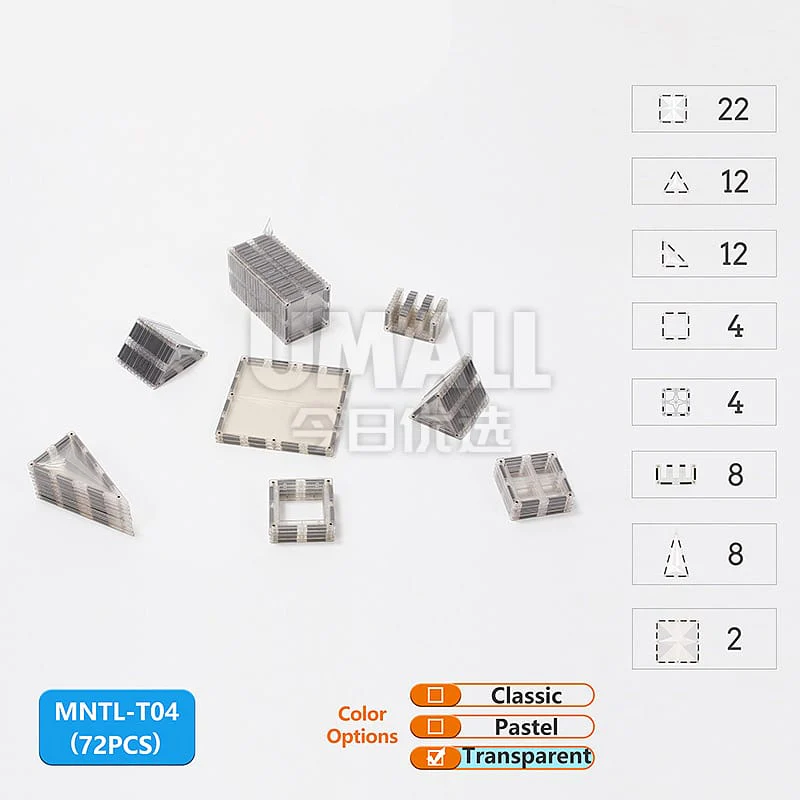 MNTL Star Magnet Tiles - 72 Pieces, Transparent - Image 3