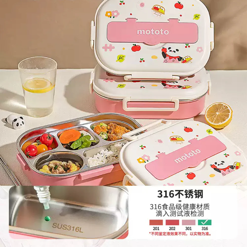 Modern Housewife 1L Insulated 316 Stainless Steel 4-Compartment Lunch Box - Pink with Stainless Steel Chopsticks & Spoon - Image 3