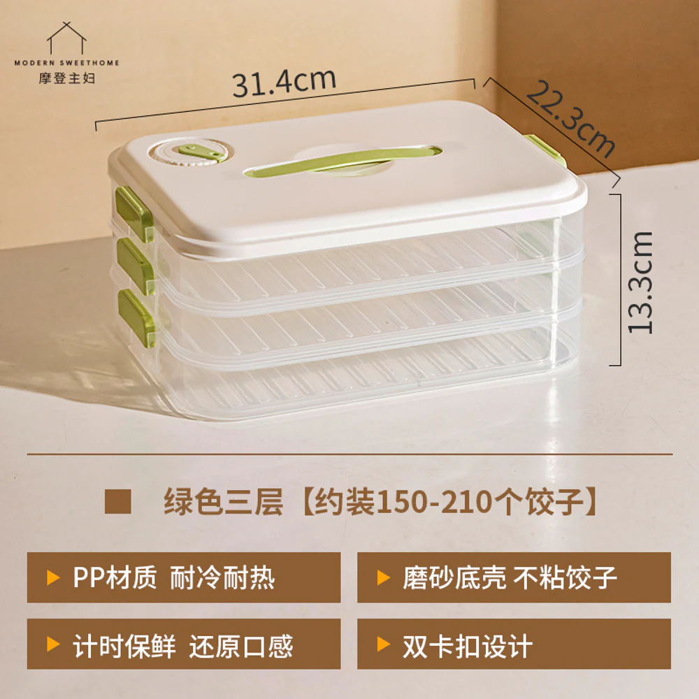 Modern Housewife 3-Tier Green Freezer Dumpling Storage Box - Holds 150-210 Dumplings - Image 5