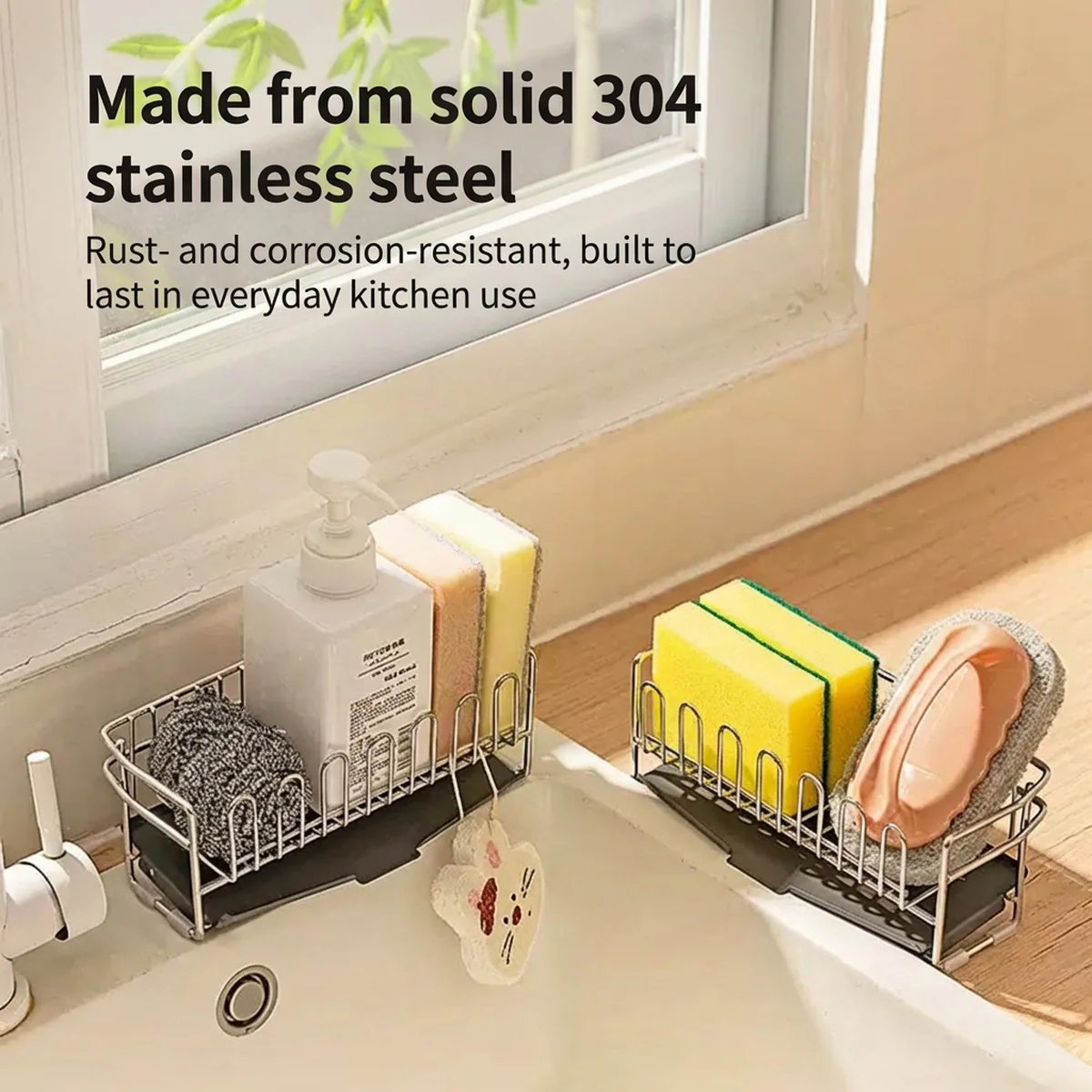 Modern Housewife 304 Solid Stainless Steel Sink Caddy – Fast-Draining Rack for Sponges & Dish Soap - Image 2