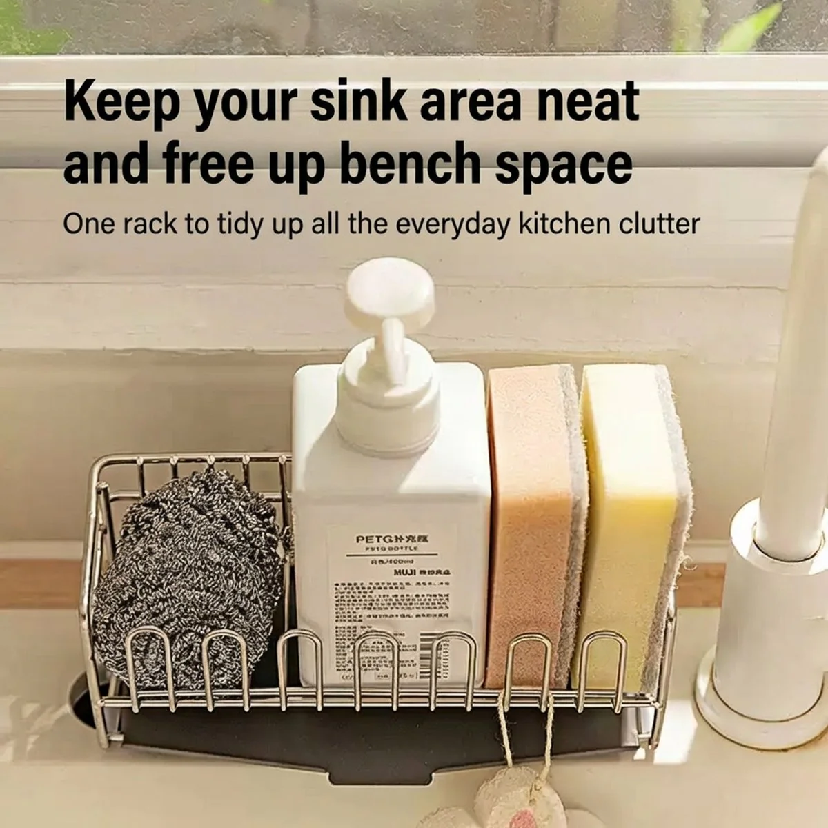 Modern Housewife 304 Solid Stainless Steel Sink Caddy – Fast-Draining Rack for Sponges & Dish Soap - Image 3