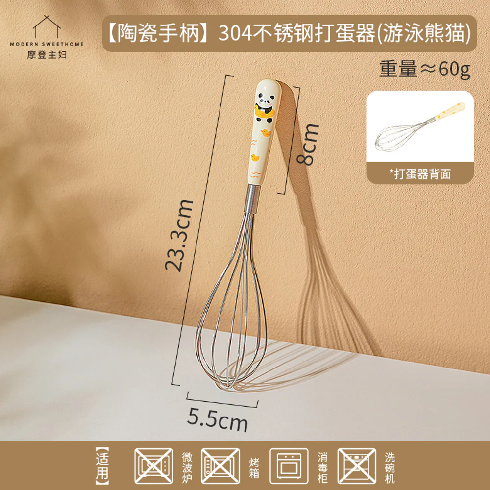 Modern Housewife 304 Stainless Steel Balloon Whisk with Ceramic Handle – Swimming Panda Design - Image 5