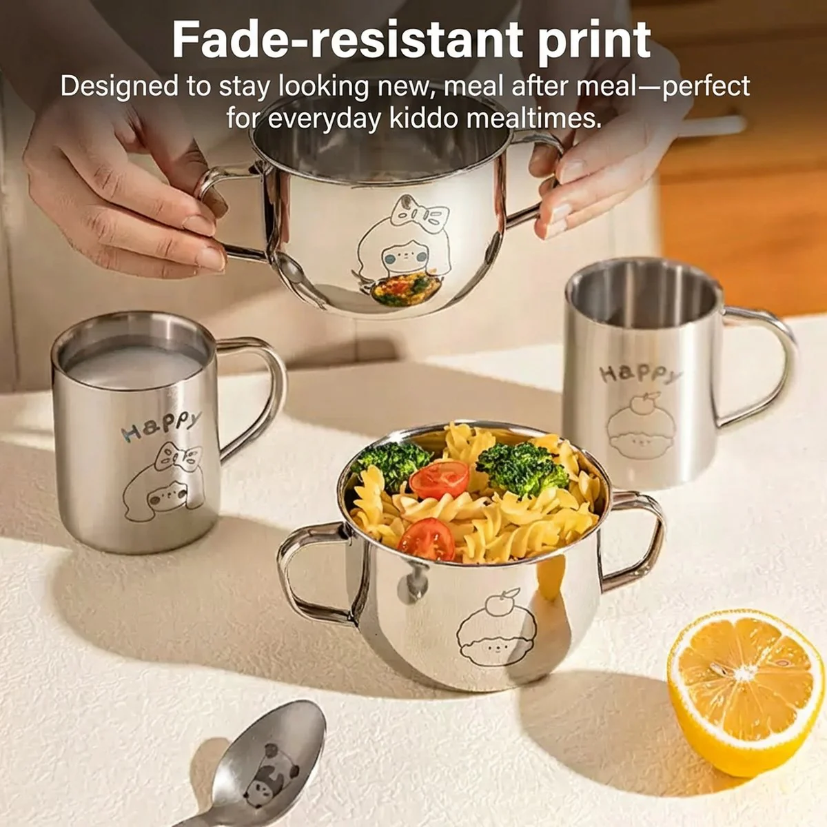 Modern Housewife 304 Stainless Steel Double-Handle Bowl (Girl Design) – Cute Two-Handle Soup/Noodle Bowl - Image 2