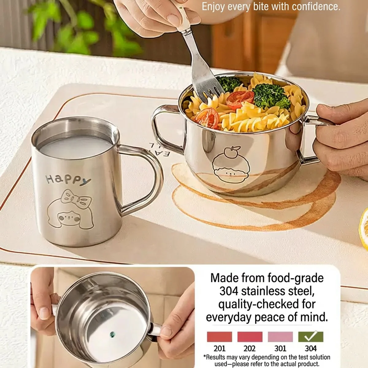 Modern Housewife 304 Stainless Steel Double-Handle Bowl (Girl Design) – Cute Two-Handle Soup/Noodle Bowl - Image 3