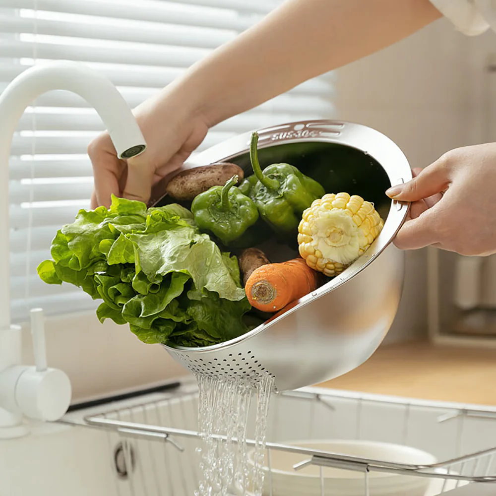 Modern SweetHome 304 Stainless Steel Rice Washing Bowl - Silver - Image 2