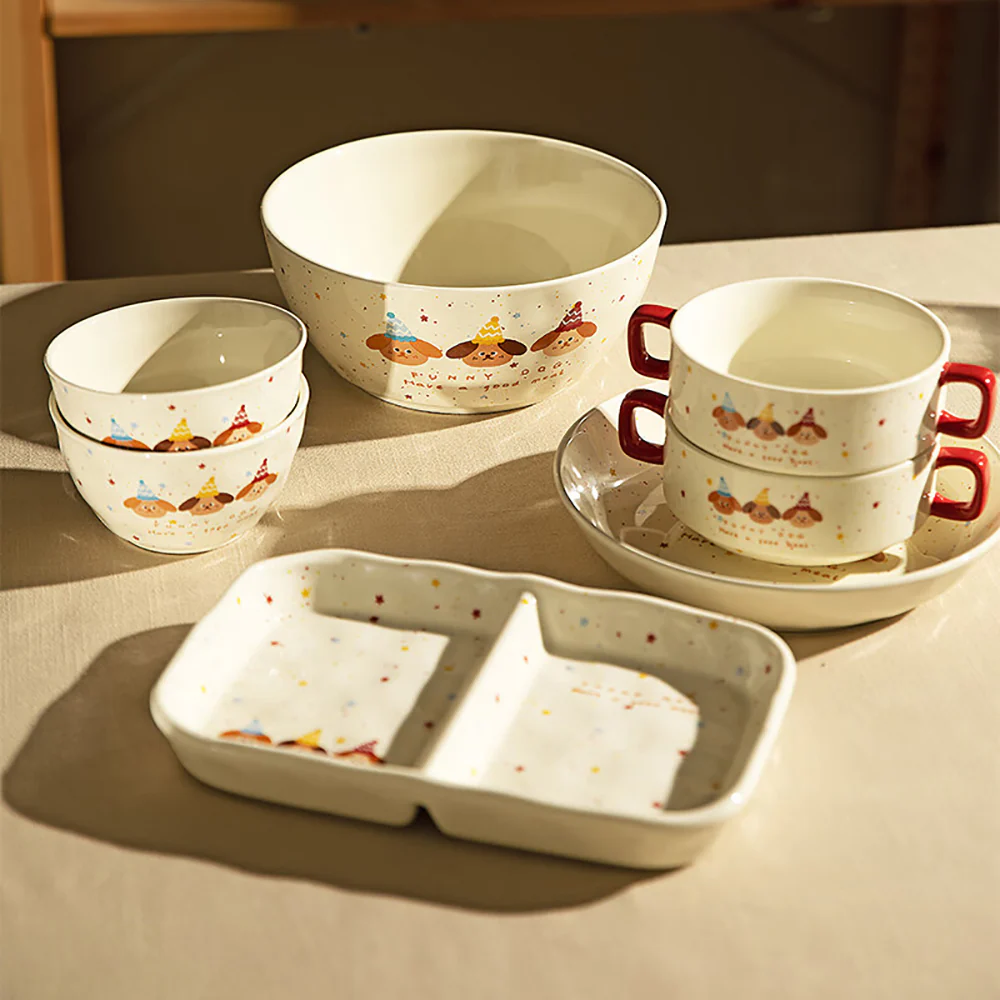 Modern SweetHome 6.5-inch Double Handle Bowl - Three Cute Dogs - Image 2