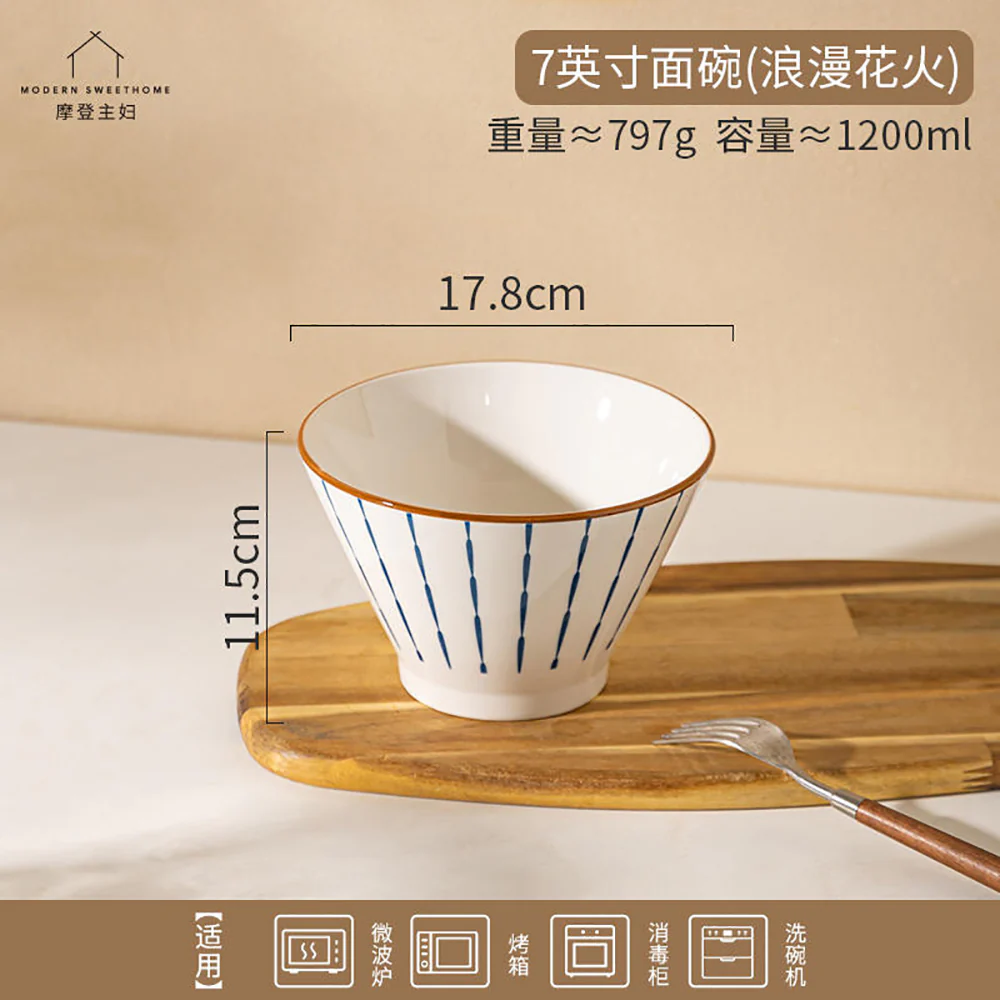 Modern SweetHome 7-Inch Noodle Bowl with Romantic Fireworks Pattern - Image 3
