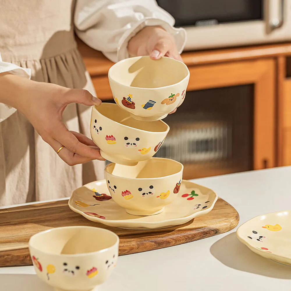 Modern SweetHome Animal Party 4-Piece Dinnerware Set for One - Image 2