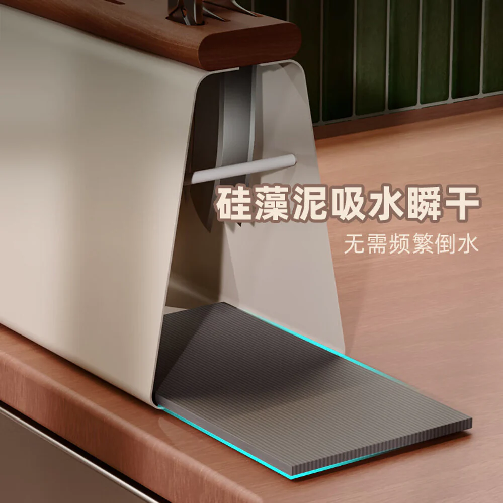 Modern SweetHome Anti-Bacterial Rust-Resistant Beech Wood Knife Block with Diatomaceous Earth Mat - Image 4