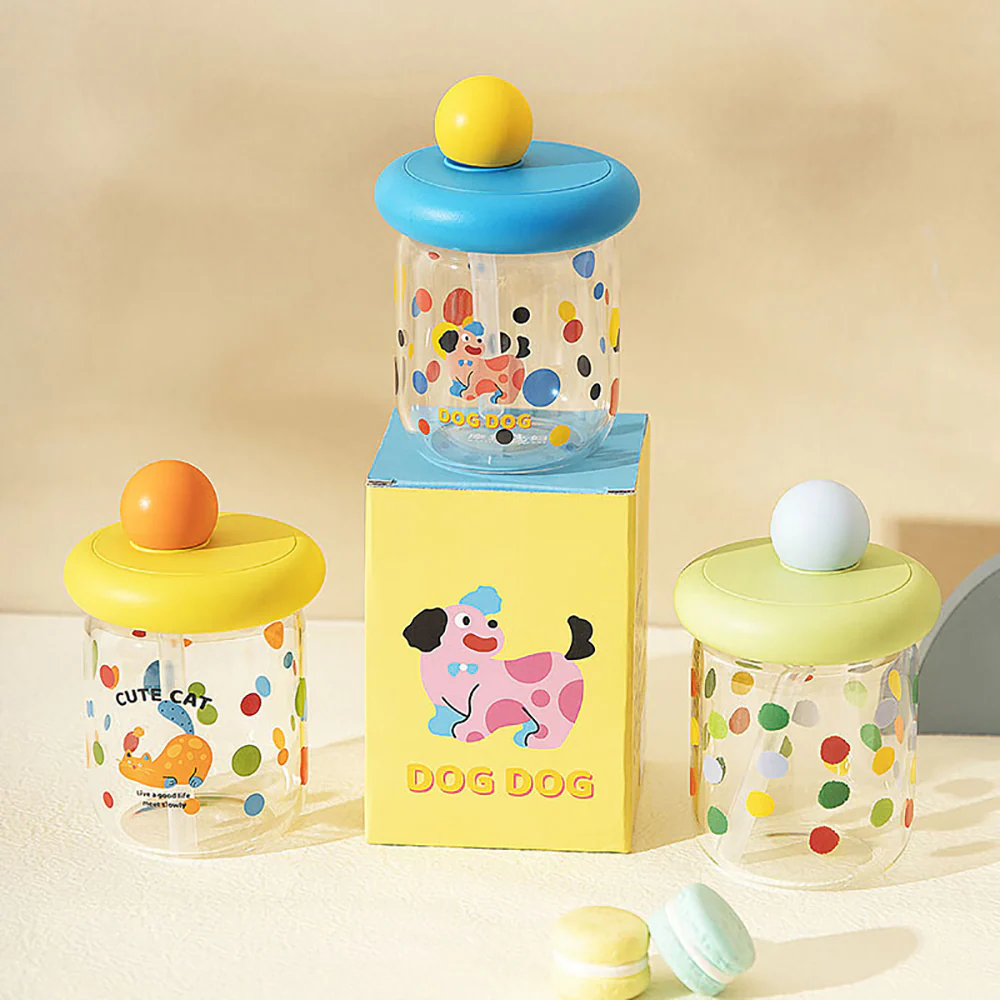 Modern SweetHome Ball Glass Water Cup with Colorful Polka Dots - 400ml - Image 2