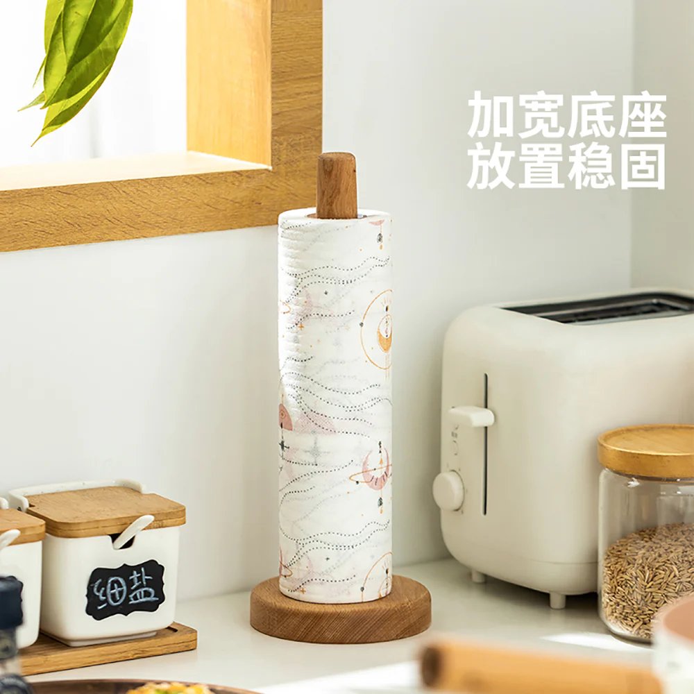 Modern SweetHome Beech Wood Kitchen Paper Holder - Round Base