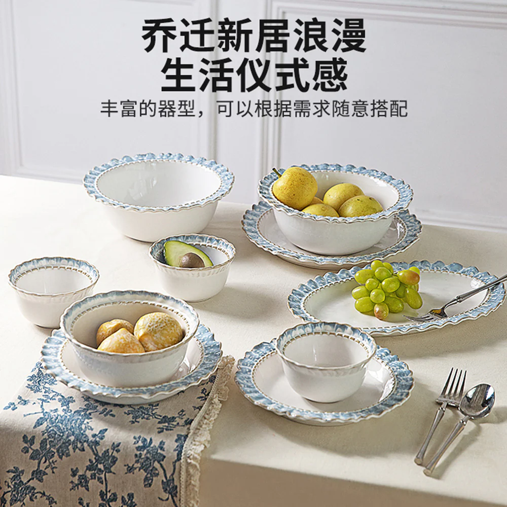 Modern SweetHome Blue Floral Edge Round Plate - 8.25 Inches - Image 2