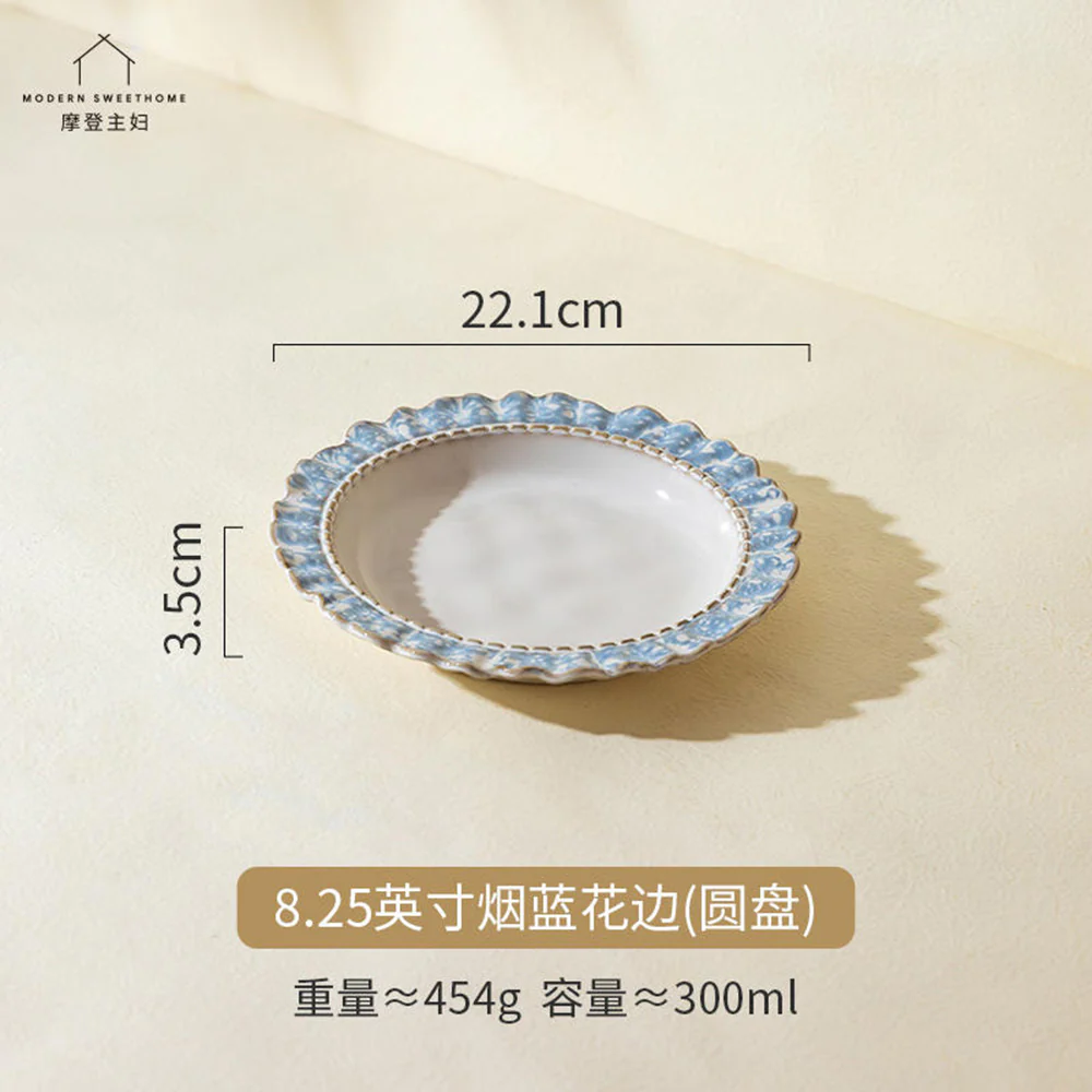 Modern SweetHome Blue Floral Edge Round Plate - 8.25 Inches - Image 3