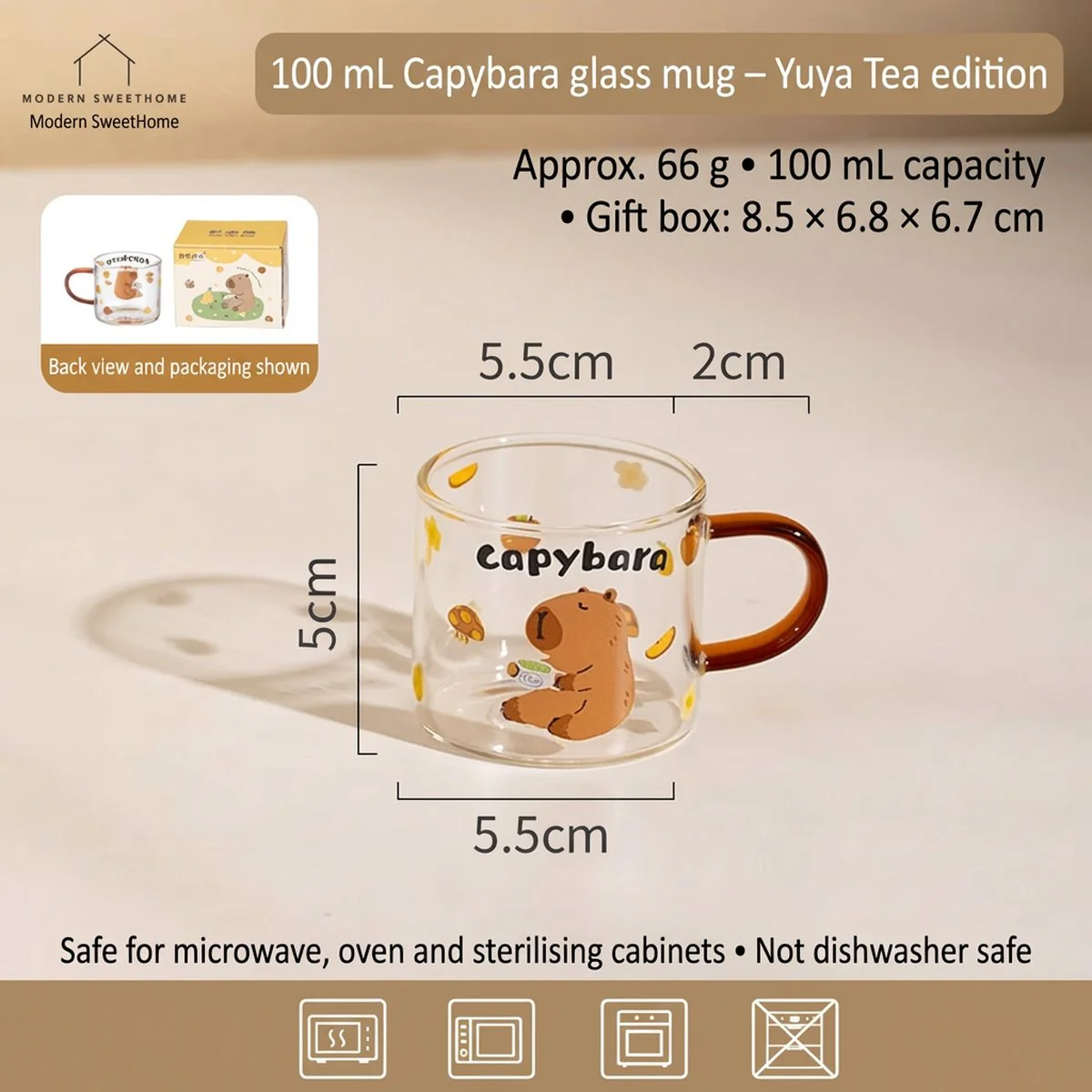 Modern Housewife Capybara Glass Tea Cup 100ml