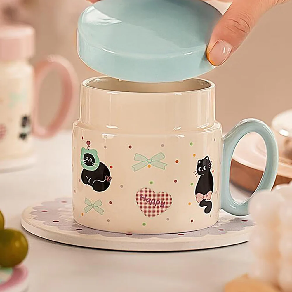 Modern SweetHome Cat Design Blue Lidded Mug - 380ml - Image 3