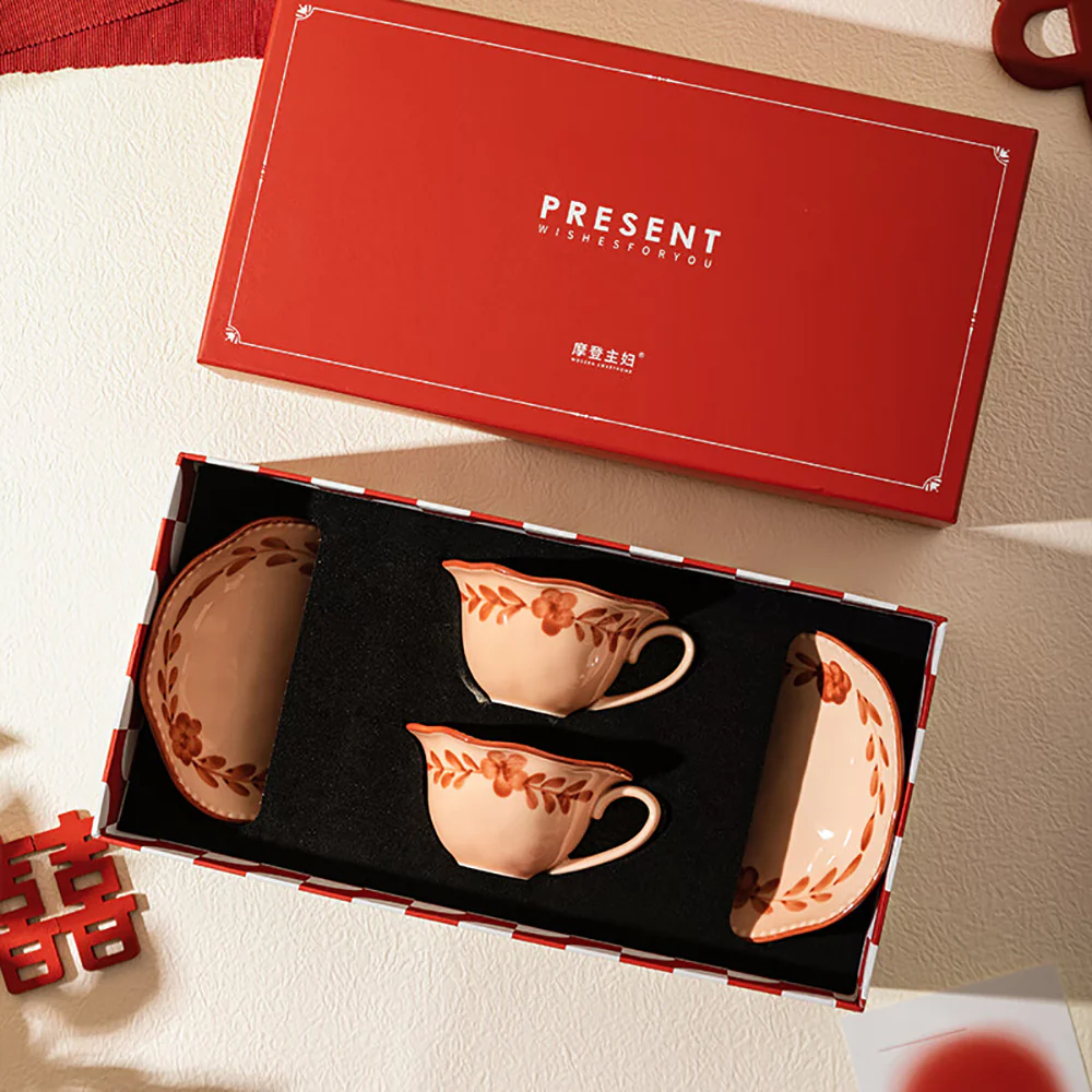 Modern SweetHome Ceramic Coffee Cup and Saucer Set - Gift Box