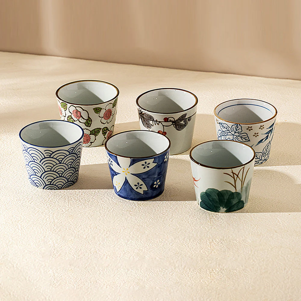 Modern SweetHome Ceramic Tea Cups - Mixed Colors, Set of 6 - Image 2