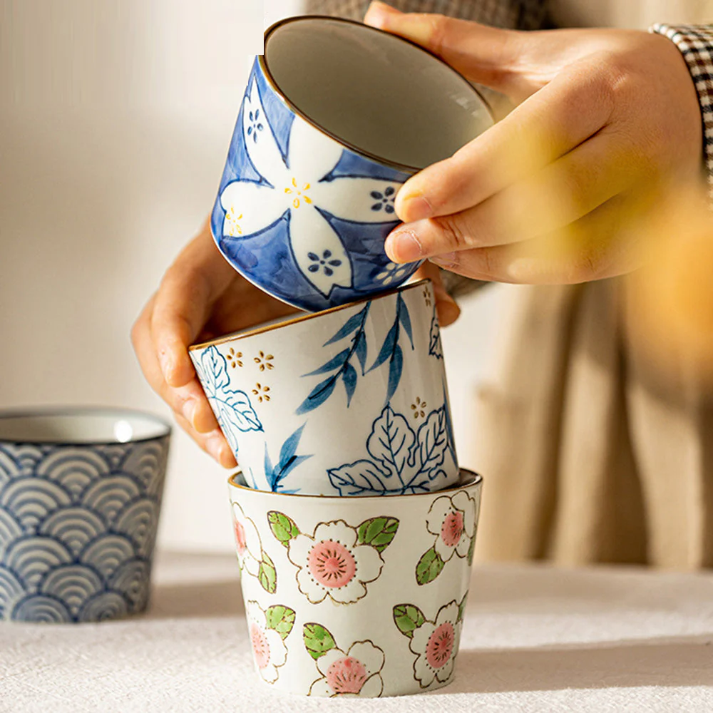 Modern SweetHome Ceramic Tea Cups - Mixed Colors, Set of 6 - Image 3