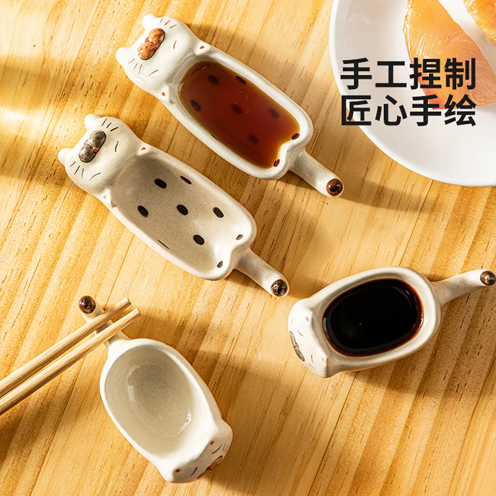 Modern SweetHome Cute Cat Dipping Dish - Matte Short-Legged Cat - Image 3