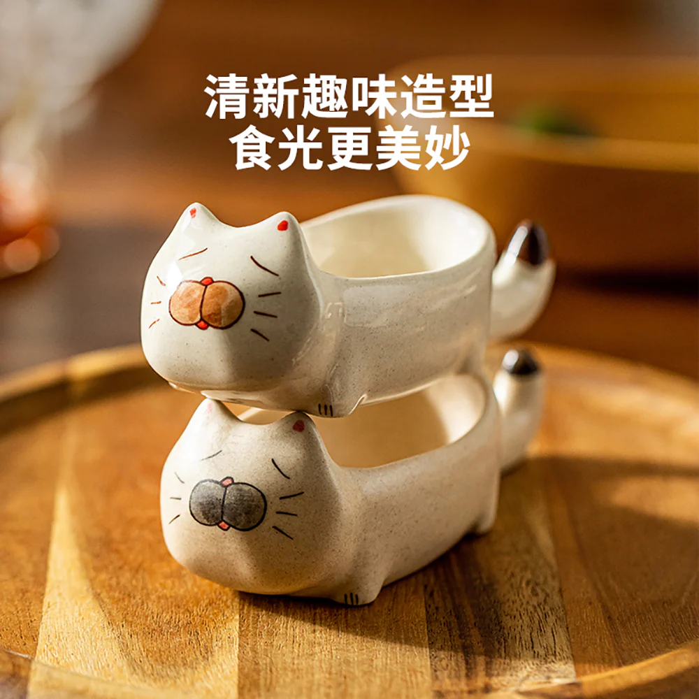 Modern SweetHome Cute Cat Sauce Dish - Glossy Lying Cat - Image 2