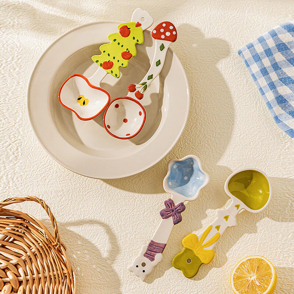 Modern SweetHome Cute Ceramic Spoon - Mushroom and Cherry Design